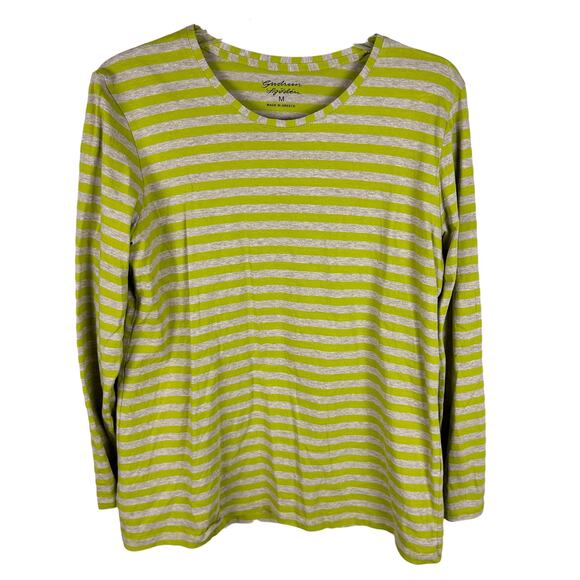 Gudrun Sjoden Tops - Gudrun Sjoden Long Sleeve Cream Green Striped Organic Cotton Tshirt M
